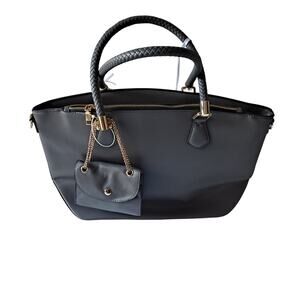 NWT La Terre Handbag Purse 2-in-1 Matching Pouch & Mini Bag Gray Faux Leather